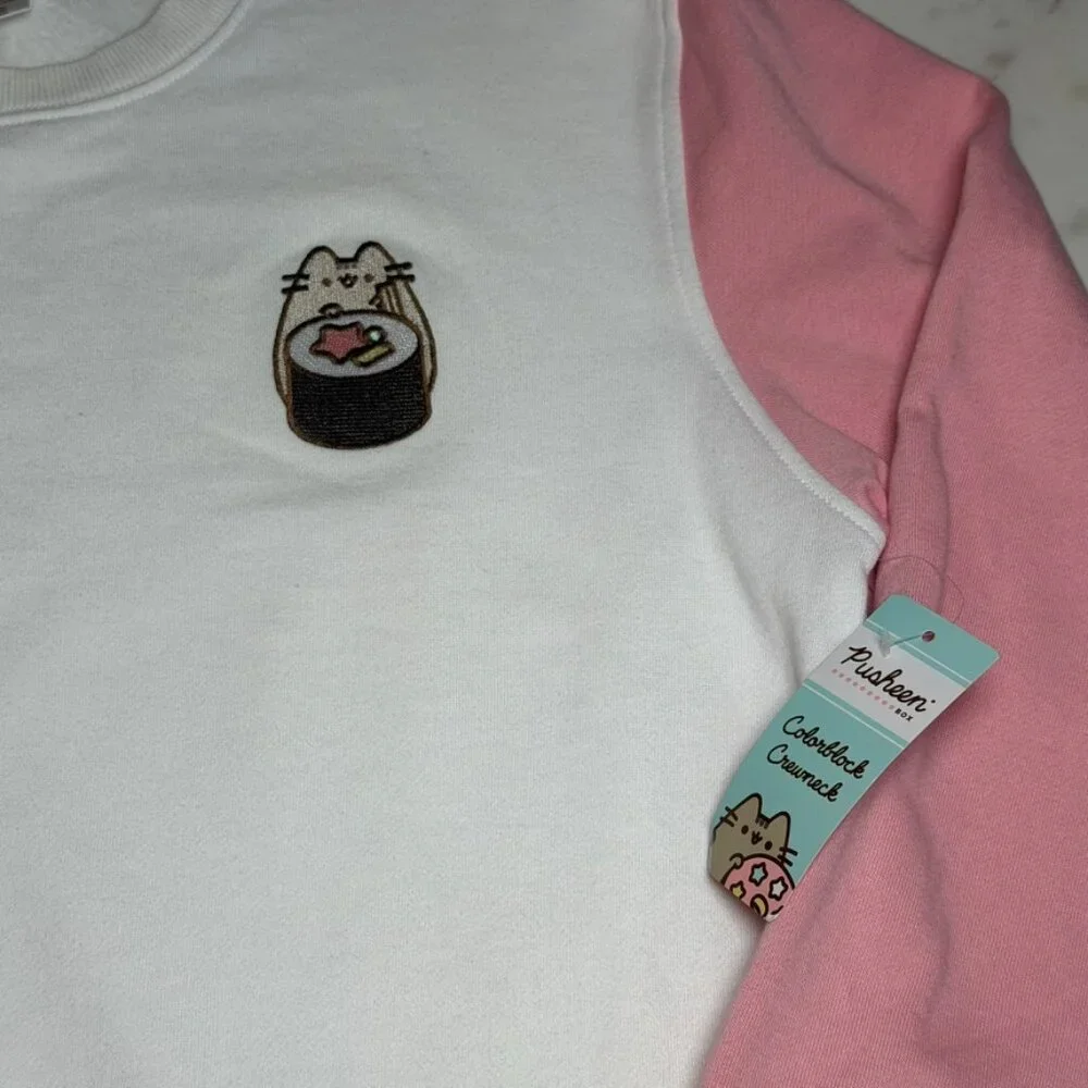 Pusheen‎ Box Exclusive Colorblock Crewneck Sweatshirt Pink White Medium NWT - Picture 2 of 9